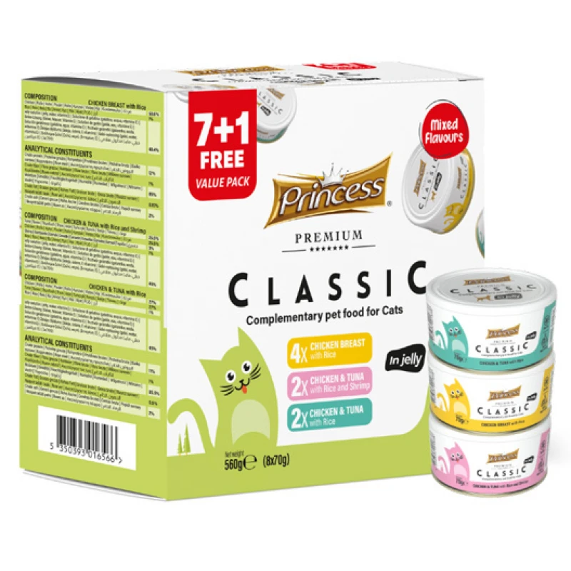 Princess Premium Classic Combo Chicken & Tuna 70g Mix 3 Γεύσεις (7 + 1 Δώρο) Γάτες Princess Premium Classic Combo Chicken & Tuna 70g Mix 3 Γεύσεις (7 + 1 Δώρο) Γάτες