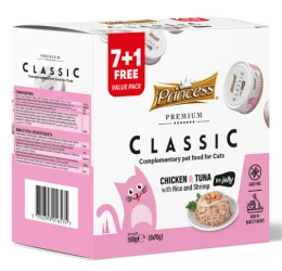 Princess Premium Classic Chicken & Tuna with Rice & Shrimp 70g (7 + 1 Δώρο) Princess Premium Classic Chicken & Tuna with Rice & Shrimp 70g (7 + 1 Δώρο)