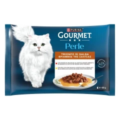 Purina Gourmet Perle Θρίαμβος της Σάλτσας με Μοσχάρι & Κοτόπουλο 4x85gr