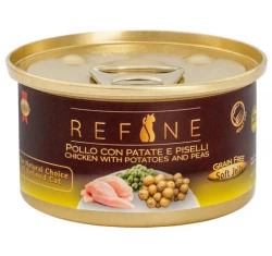 Υγρή Τροφή - Κονσέρβα Γάτας Refine Κοτόπουλο με Πατάτες & Αρακά 80gr (1+1 Δώρο) 