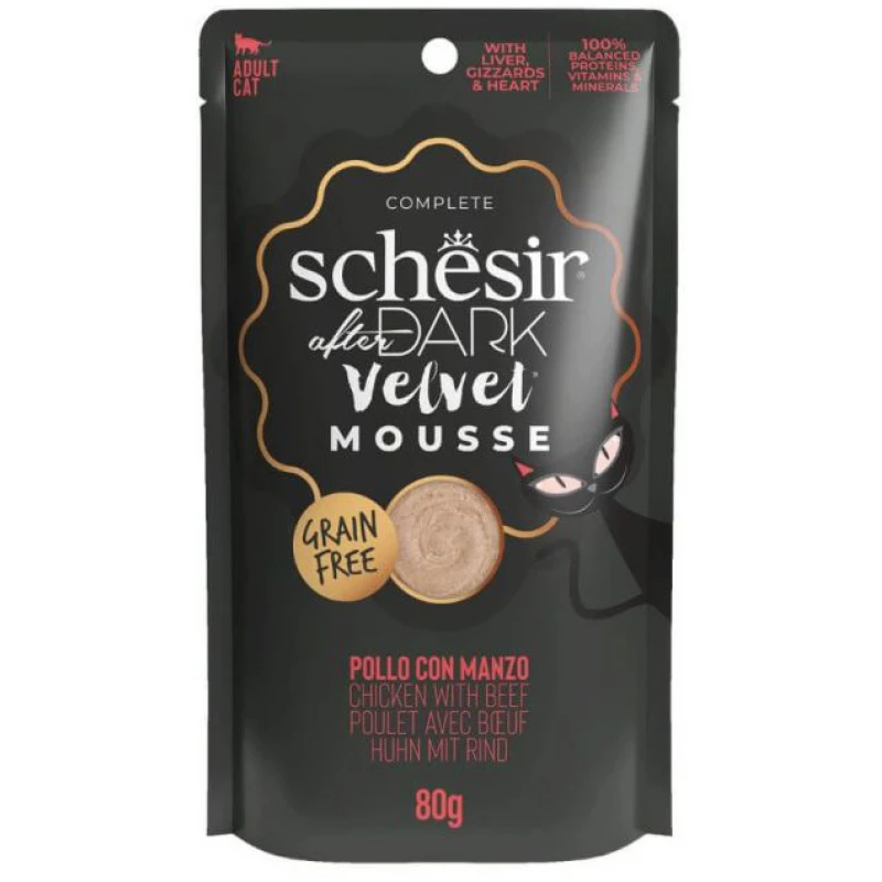 Υγρή Τροφή Γάτας Grain Free Schesir Cat After Dark Velvet Mousse 80gr Κοτόπουλο με Μοσχάρι ΓΑΤΕΣ