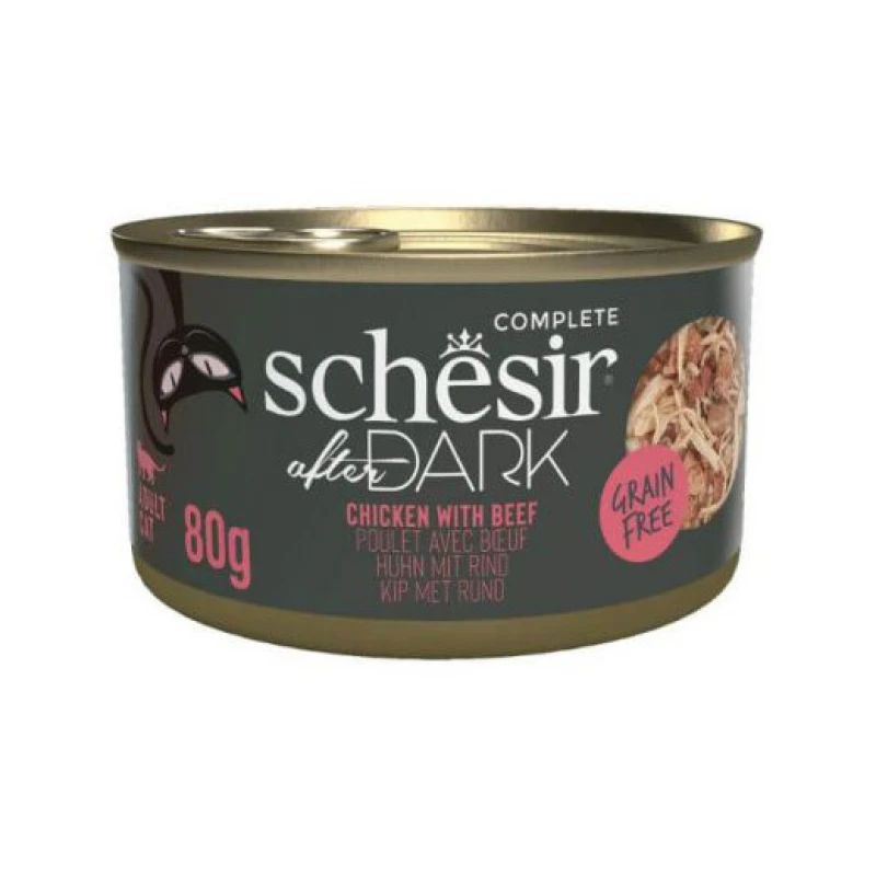 Υγρή Τροφή Γάτας Grain Free Schesir Cat After Dark Wholefood 80gr Κοτόπουλο με Μοσχάρι ΓΑΤΕΣ