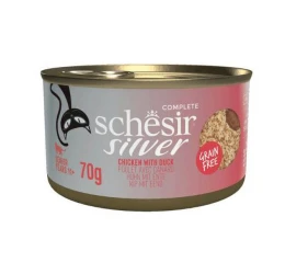 Υγρή Τροφή Γάτας Grain Free Schesir Cat Silver Mousse & Shreads 70gr Κοτόπουλο με Πάπια