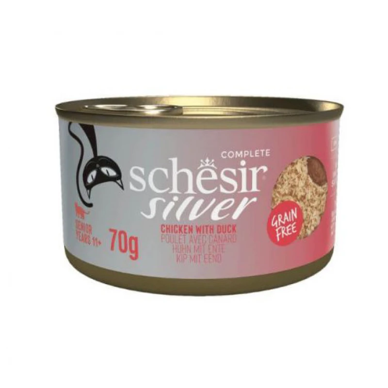 Υγρή Τροφή Γάτας Grain Free Schesir Cat Silver Mousse & Shreads 70gr Κοτόπουλο με Πάπια ΓΑΤΕΣ