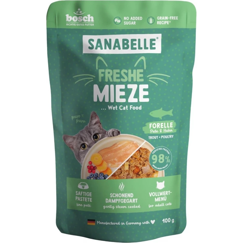 Υγρή Τροφή Γάτας Bosch Sanabelle Πέστροφα με Γαλοπούλα & Κοτόπουλο 100gr Γάτες
