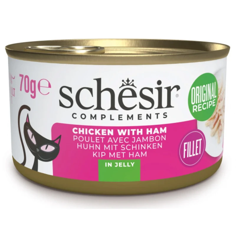 Schesir Cat Jelly Φιλετάκια Κοτόπουλου με Ζαμπόν 70gr 1τμχ Γάτες