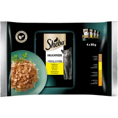 Υγρή Τροφή Γάτας Sheba Επιλεγμενα Πουλερικα Multipack 4x85gr + Filets Κοτόπουλο 60gr Δώρο