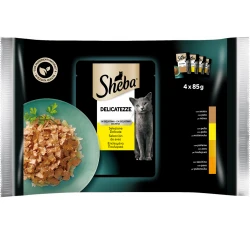 Υγρή Τροφή Γάτας Sheba Επιλεγμενα Πουλερικα Multipack 4x85gr + Filets Κοτόπουλο 60gr Δώρο