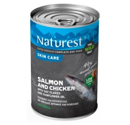 Υγρή Τροφή Σκύλου Naturest Skin Care Σολομός με Νιφάδες Βρώμης Και Ηλιέλαιο 400gr