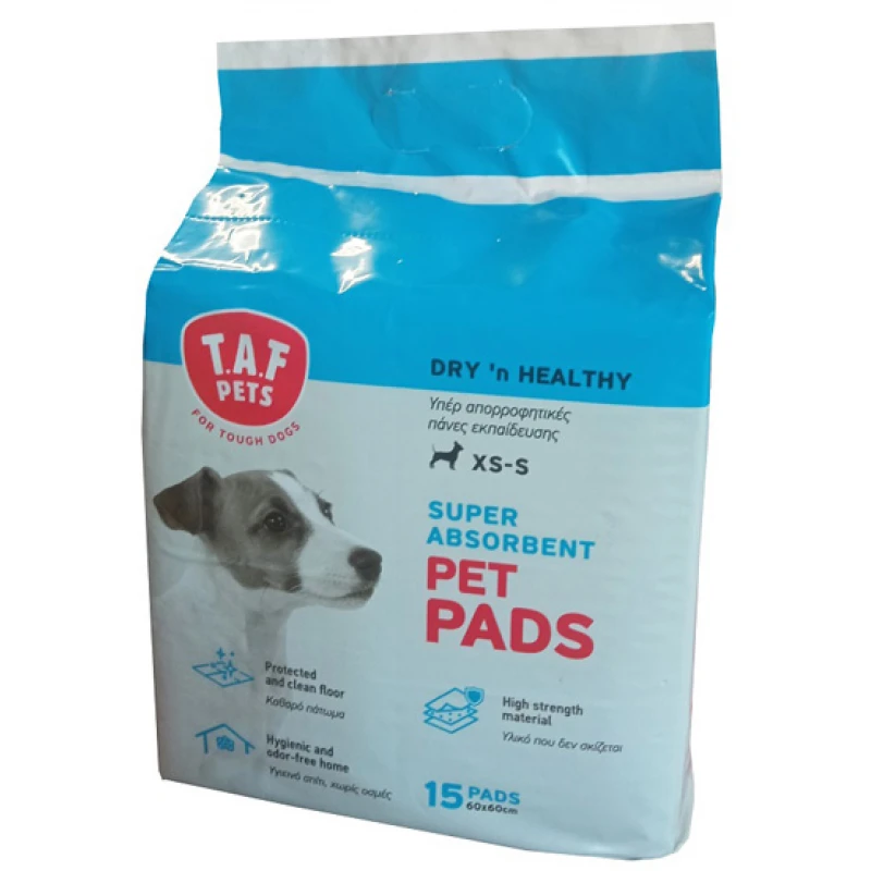 Taf Pets Απορροφητικές Πάνες Εκπαίδευσης Χωρίς Αυτοκόλλητο 15τμχ 60x60cm  Σκύλοι