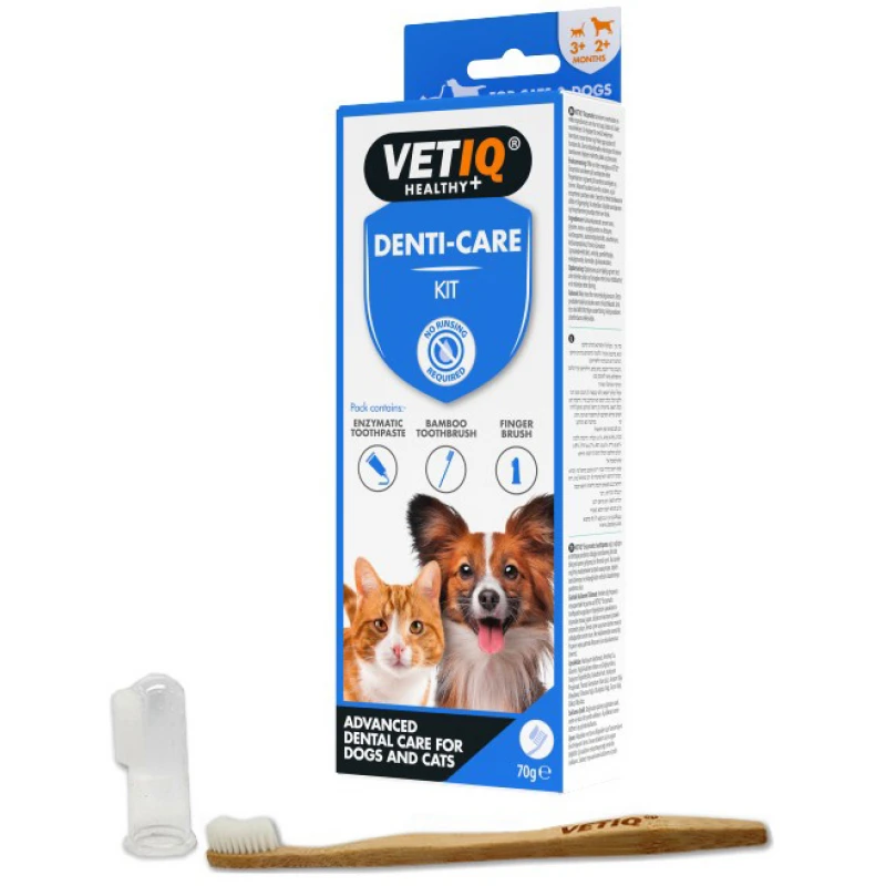VETIQ 2in1 Denti-Care Enzymatic Toothcare Kit 70gr Σετ Οδοντόπαστας και Βούρτσα ΣΚΥΛΟΙ