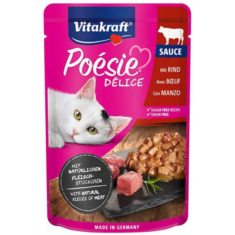 Υγρή τροφή Γάτας Vitakraft Poesie Delice Sauce σε Φακελάκι 85gr με Μοσχάρι ΓΑΤΕΣ