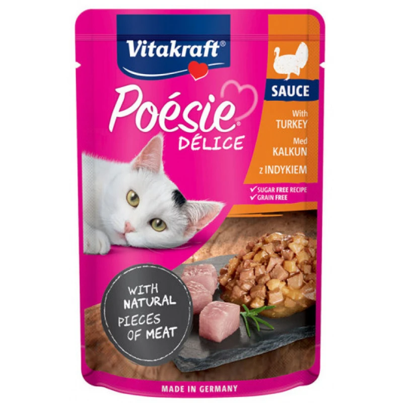 Υγρή τροφή Γάτας Vitakraft Poesie Delice Sauce σε Φακελάκι 85gr με Στήθος Γαλοπούλας ΓΑΤΕΣ