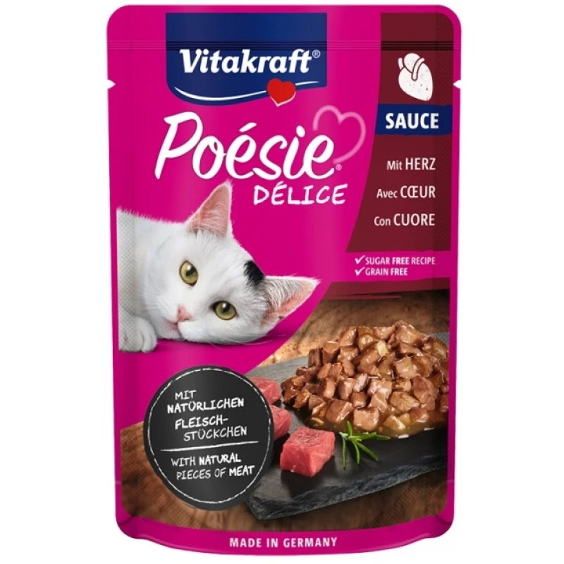 Υγρή τροφή Γάτας Vitakraft Poesie Delice Sause σε Φακελάκι 85gr με Καρδιές ΓΑΤΕΣ