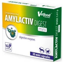 Συμπλήρωμα Διατροφής Vetfood Amylactiv Digest Mini 30 Κάψουλες για Ομαλή Πεπτική Λειτουργία Σε Σκύλους Και Γάτες