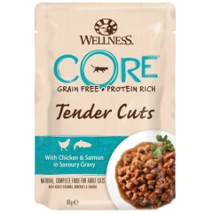 Wellness Core Tender Cuts Fillets Κοτόπουλο & Σολομό σε σάλτσα 24 x 85gr Wellness Core Tender Cuts Fillets Κοτόπουλο & Σολομό σε σάλτσα 24 x 85gr