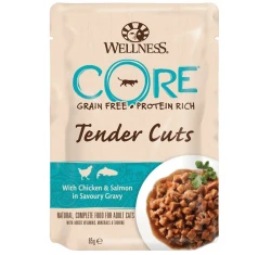 Wellness Core Tender Cuts Fillets Κοτόπουλο & Σολομό σε σάλτσα 24 x 85gr Wellness Core Tender Cuts Fillets Κοτόπουλο & Σολομό σε σάλτσα 24 x 85gr