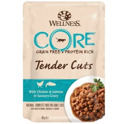 Wellness Core Tender Cuts Fillets Κοτόπουλο & Σολομό σε σάλτσα 24 x 85gr Wellness Core Tender Cuts Fillets Κοτόπουλο & Σολομό σε σάλτσα 24 x 85gr
