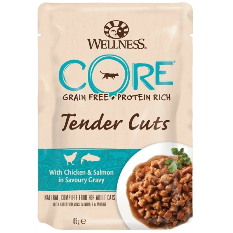 Wellness Core Tender Cuts Fillets Κοτόπουλο & Σολομό σε σάλτσα 24 x 85gr ΥΓΡΗ ΤΡΟΦΗ -  ΚΟΝΣΕΡΒΕΣ ΓΑΤΑΣ