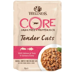 Wellness Core Tender Cuts Fillets Σολομός & Τόνος σε σάλτσα 24 x 85gr Wellness Core Tender Cuts Fillets Σολομός & Τόνος σε σάλτσα 24 x 85gr
