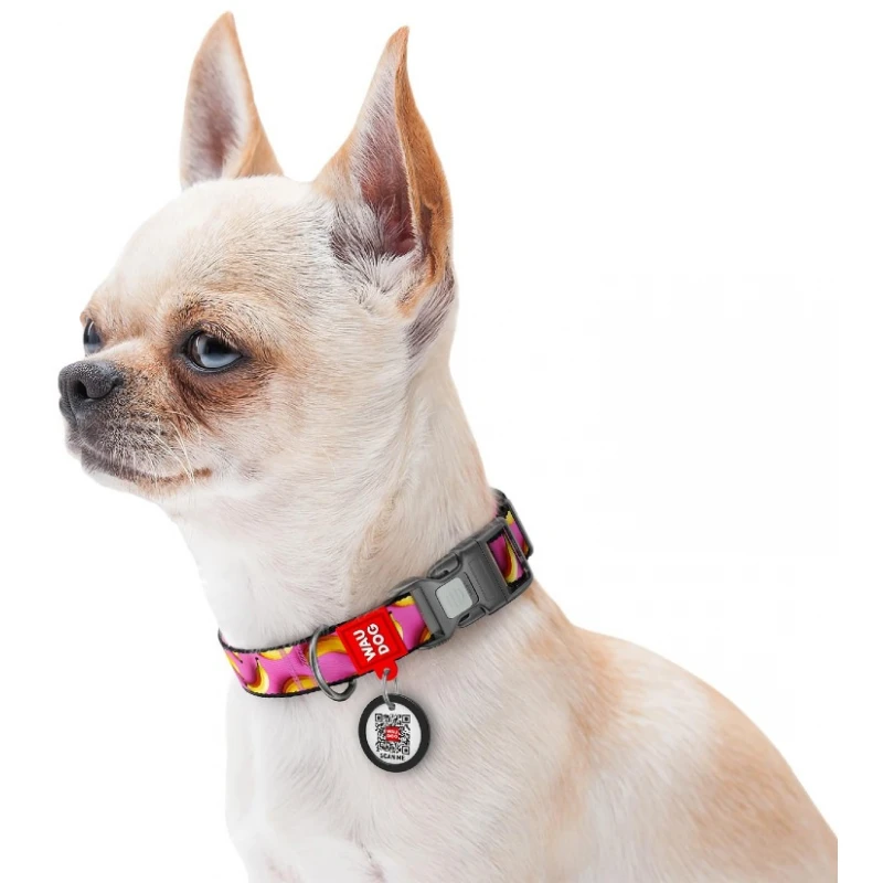 Περιλαίμιο WauDog Bananas on Pink Plastic Fastex 25mm x 33-49cm με SmartID Σκύλοι