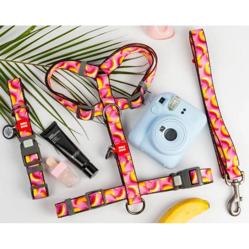 Περιλαίμιο WauDog Bananas on Pink Plastic Fastex 25mm x 33-49cm με SmartID Σκύλοι