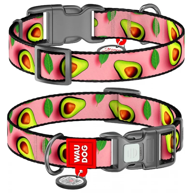 Περιλαίμιο WauDog Avocado on Pink Plastic Fastex S 15mm x 25-35cm με SmartID Σκύλοι