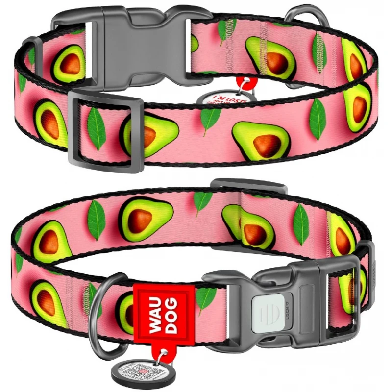 Περιλαίμιο WauDog Avocado on Pink Plastic Fastex XL 25mm x 37-58cm με SmartID Σκύλοι