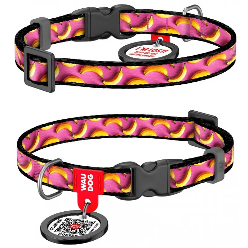 Περιλαίμιο WauDog Bananas On Pink Plastic Fastex 10mm x 20-30cm με SmartID Γάτες Περιλαίμιο WauDog Bananas On Pink Plastic Fastex 10mm x 20-30cm με SmartID Γάτες