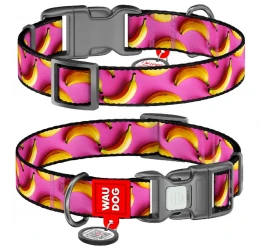 Περιλαίμιο WauDog Bananas on Pink Plastic Fastex 25mm x 33-49cm με SmartID