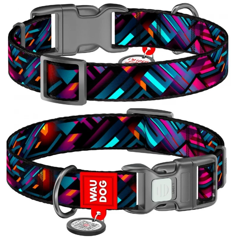 Περιλαίμιο WauDog Endless Worlds Plastic Fastex L 25mm x 33-49cm με SmartID Σκύλοι