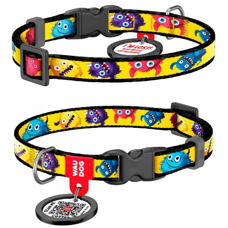 Περιλαίμιο WauDog Furry Monsters Plastic Fastex 10mm x 20-30cm με SmartID Γάτες