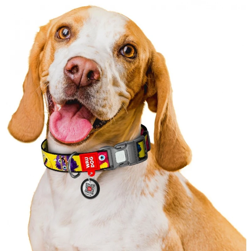 Περιλαίμιο WauDog Furry Monsters Plastic Fastex L 25mm x 33-49cm με SmartID Σκύλοι
