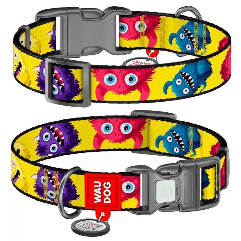 Περιλαίμιο WauDog Furry Monsters Plastic Fastex L 25mm x 33-49cm με SmartID Σκύλοι