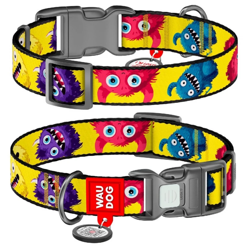 Περιλαίμιο WauDog Furry Monsters Plastic Fastex S 15mm x 25-35cm με SmartID Σκύλοι