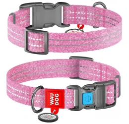 Περιλαίμιο Waudog Reflective Pink Fastex M 20mm x 28-40cm με Smartid