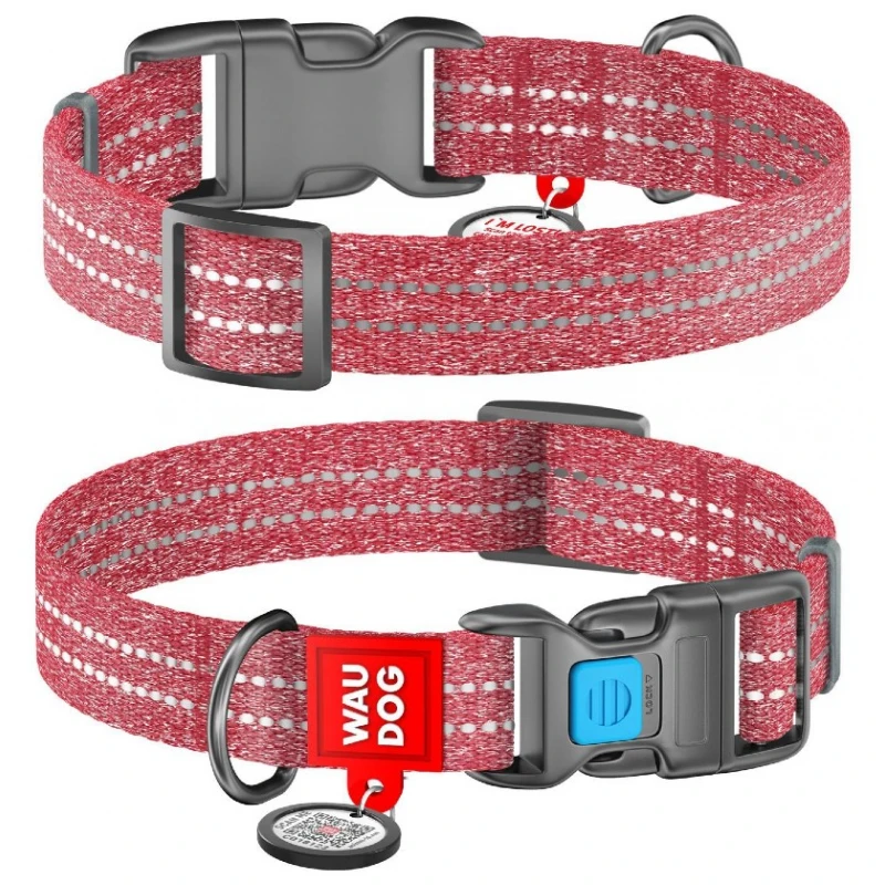Περιλαίμιο Waudog Reflective Red Fastex S 15mm x 25-35cm με Smartid Σκύλοι