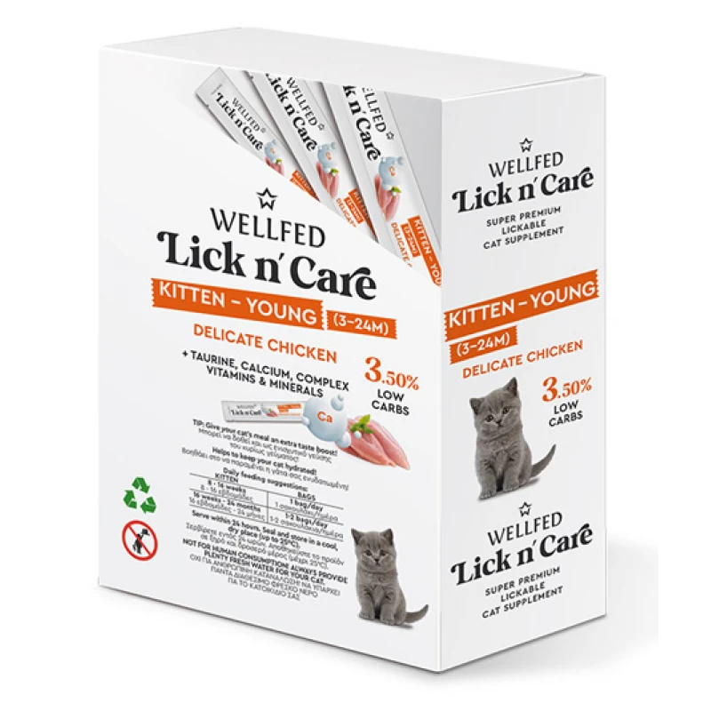 Λιχουδιά Γάτας Wellfed Lick N' Care Kitten-Young Chicken (24x15gr) 360gr Γάτες Λιχουδιά Γάτας Wellfed Lick N' Care Kitten-Young Chicken (24x15gr) 360gr Γάτες