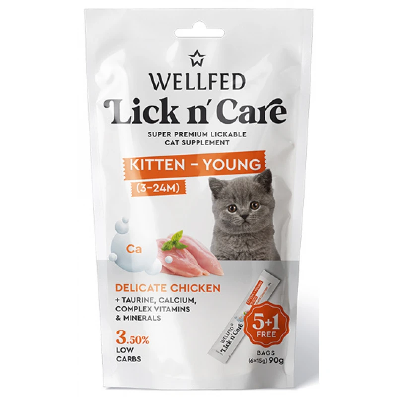 Λιχουδιά Γάτας Wellfed Lick N' Care Kitten-Young Chicken (6x15gr) 90gr Γάτες Λιχουδιά Γάτας Wellfed Lick N' Care Kitten-Young Chicken (6x15gr) 90gr Γάτες