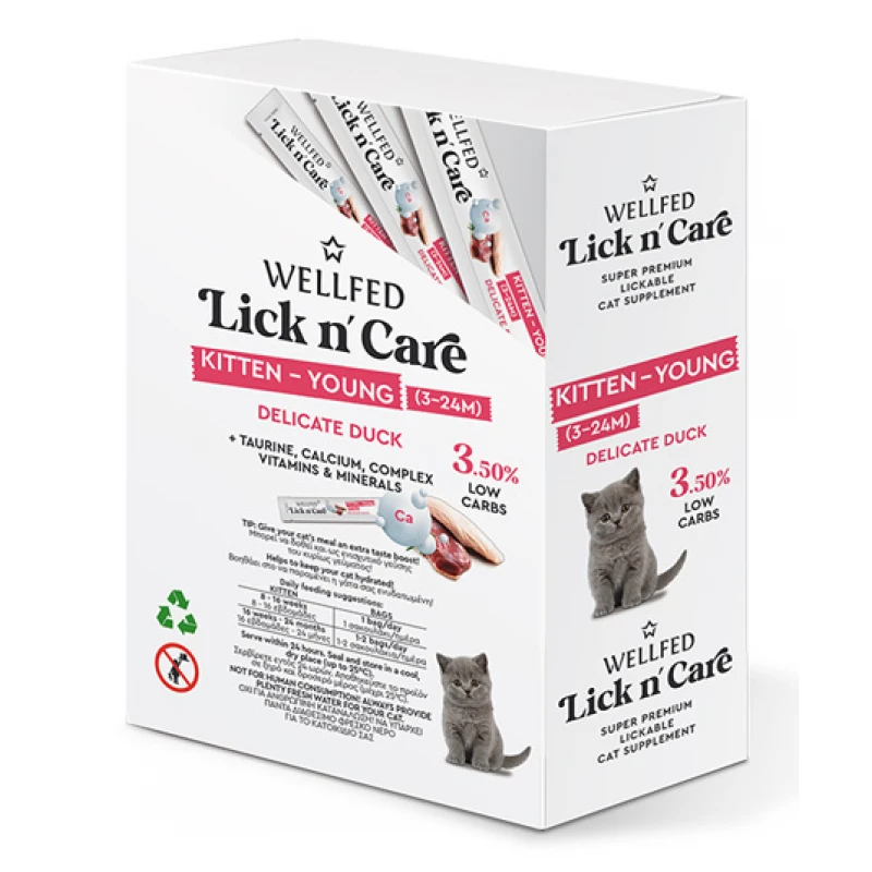 Λιχουδιά Γάτας Wellfed Lick N' Care Kitten-Young Duck (24x15gr) 360gr Γάτες Λιχουδιά Γάτας Wellfed Lick N' Care Kitten-Young Duck (24x15gr) 360gr Γάτες