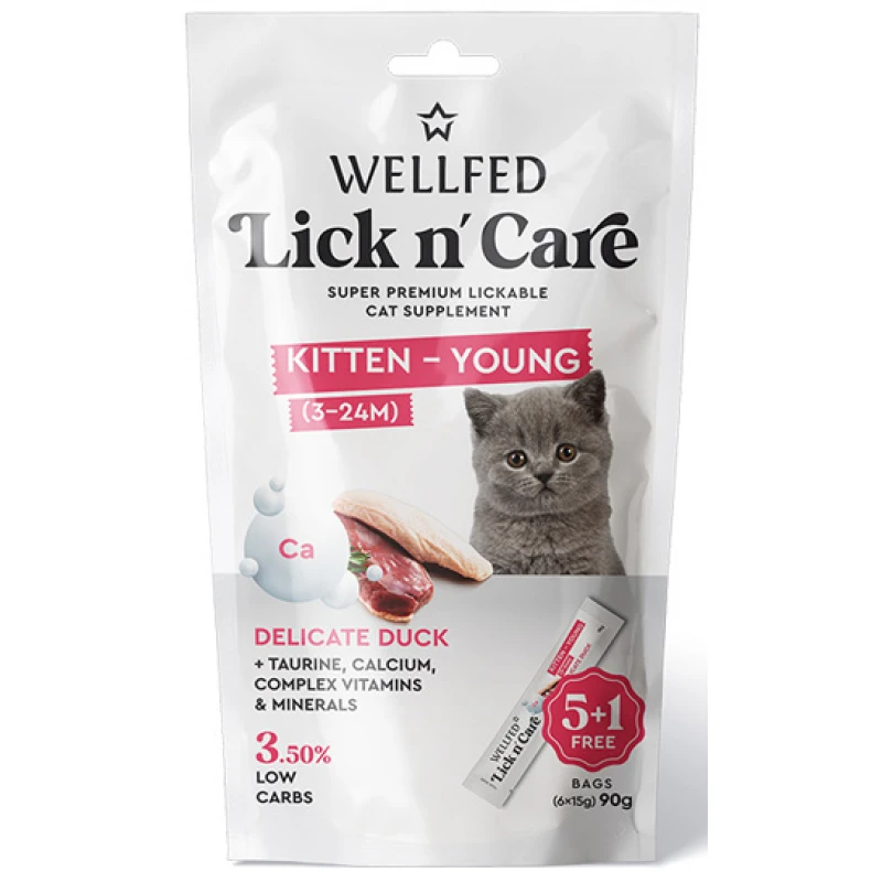 Λιχουδιά Γάτας Wellfed Lick N' Care Kitten-Young Duck (6x15gr) 90gr Γάτες Λιχουδιά Γάτας Wellfed Lick N' Care Kitten-Young Duck (6x15gr) 90gr Γάτες