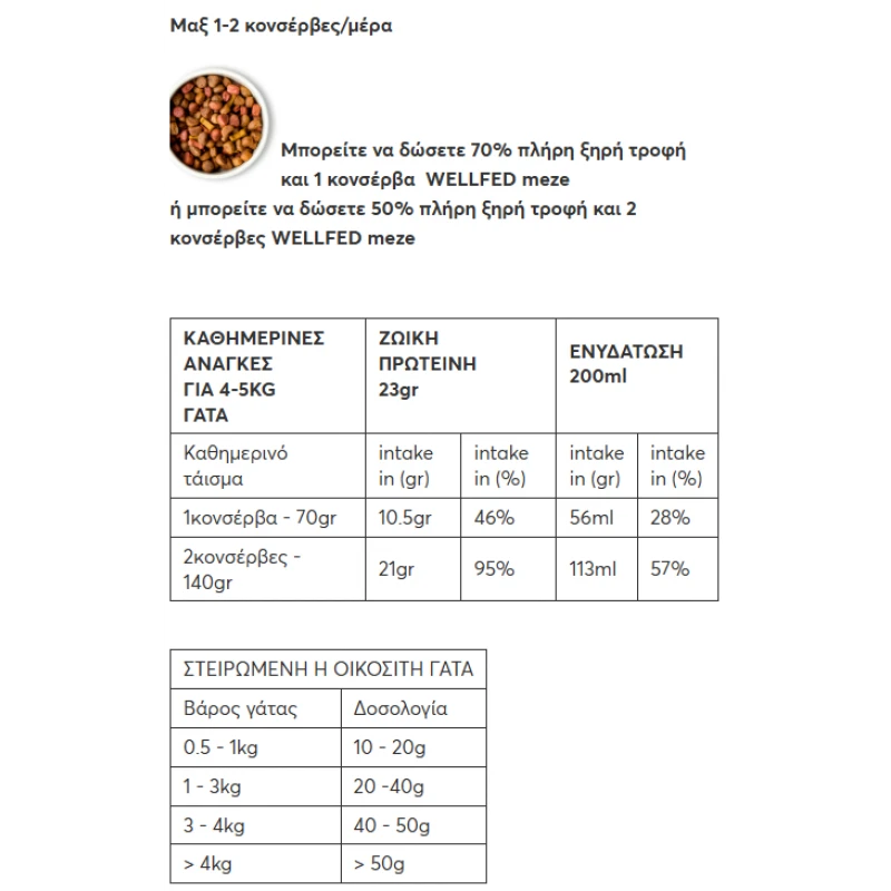 Υγρή τροφή Γάτας Wellfed Cat Filleto Meze Adult Intestinal Chicken & Brown Rice 70gr Γάτες