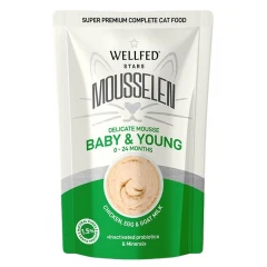 Υγρή Τροφή Γάτας Wellfed Mousselen Baby & Young Chicken, Egg & Goat Milk 40gr