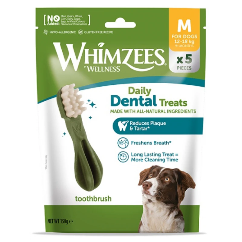 Λιχουδιές Σκύλου Whimzees Daily Dental Treats Toothbrush Medium 5τμχ (150g) Σκύλοι