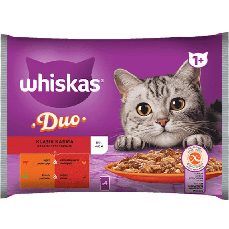 Whiskas Duo Adult Κλασικοί Συνδυασμοί σε Ζελέ Φακελάκι 4x85g Γάτες