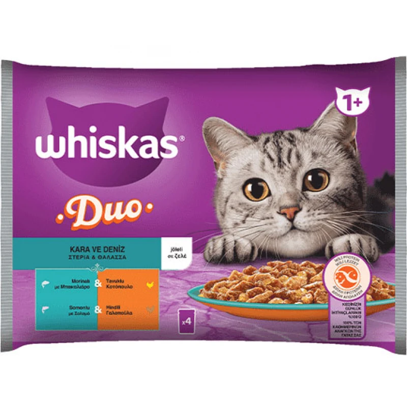 Whiskas Duo Adult Στεριά & Θάλασσα σε Ζελέ Φακελάκι 4x85g Γάτες Whiskas Duo Adult Στεριά & Θάλασσα σε Ζελέ Φακελάκι 4x85g Γάτες
