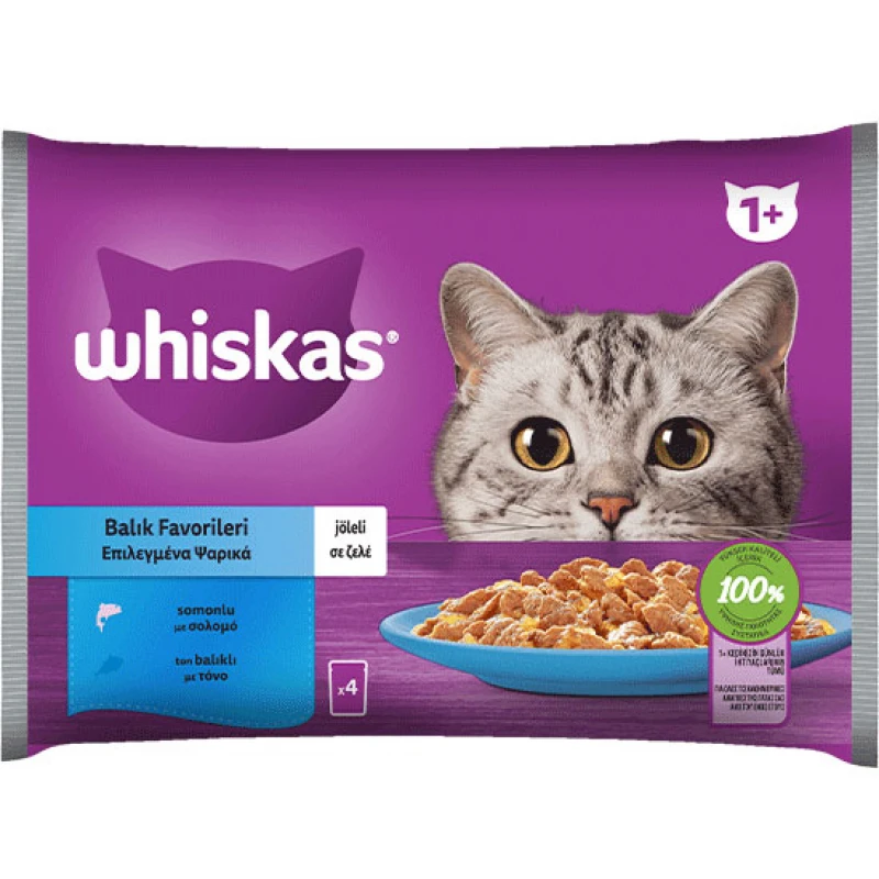 Whiskas Επιλεγμένα Ψαρικά σε Ζελέ Φακελάκι 4x85g Γάτες