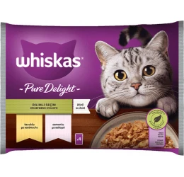 Whiskas Pure Delight Adult Επιλεγμένες Ποικιλίες Σε Ζελέ Φακελάκι 4x85g