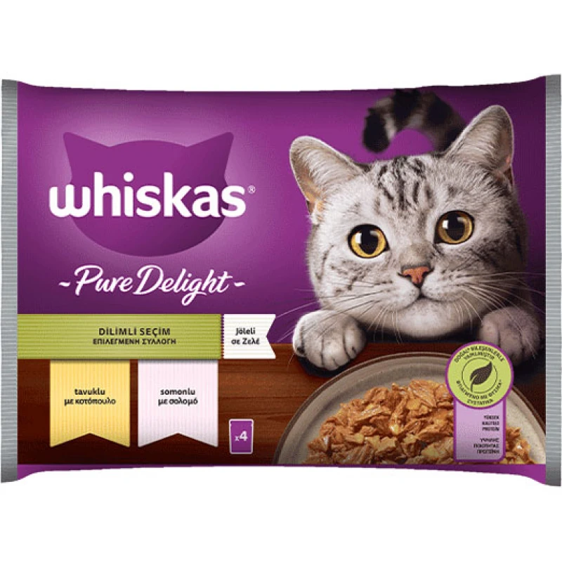 Whiskas Pure Delight Adult Επιλεγμένες Ποικιλίες Σε Ζελέ Φακελάκι 4x85g Γάτες
