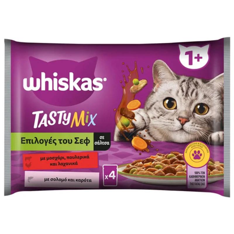 Whiskas Tasty Mix Επιλογές του Σεφ σε Σάλτσα Φακελάκι 4x85g Γάτες